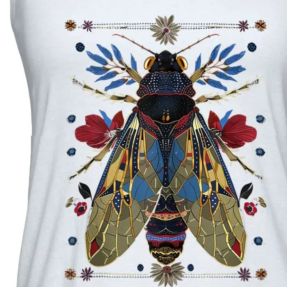 Cicada Flowers Insect Bug Vintage Tattoo Artist Entomology Ladies Essential Flowy Tank