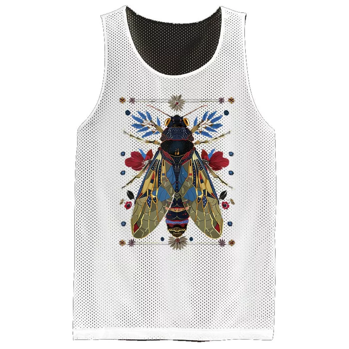 Cicada Flowers Insect Bug Vintage Tattoo Artist Entomology Mesh Reversible Basketball Jersey Tank