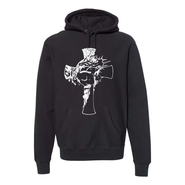 Christ Face In Cross Vintage Bible Verse Religious Premium Hoodie