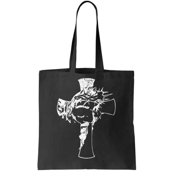 Christ Face In Cross Vintage Bible Verse Religious Tote Bag