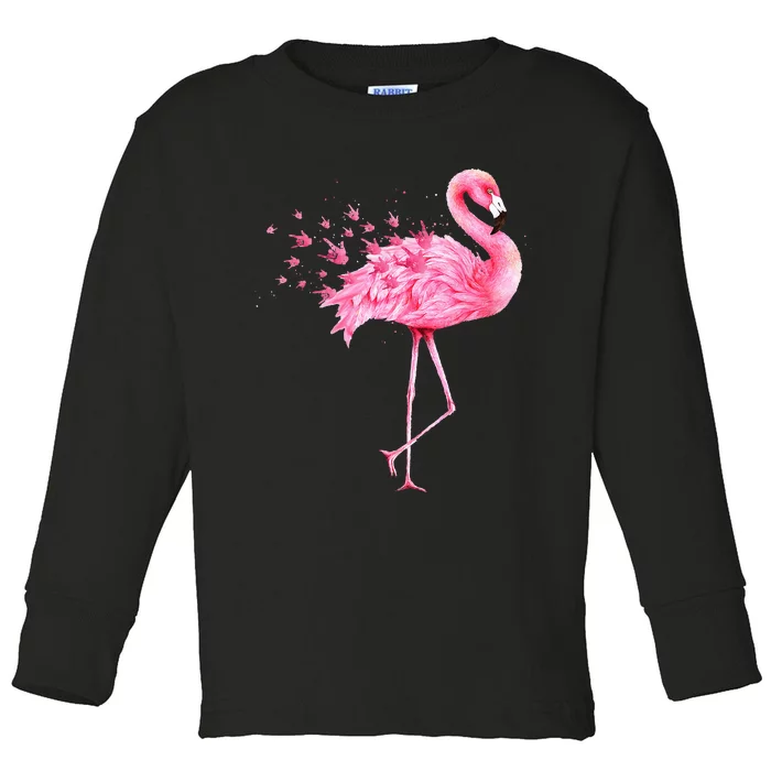 Cute Flamingo I Love You ASL American Sign Language Toddler Long Sleeve Shirt