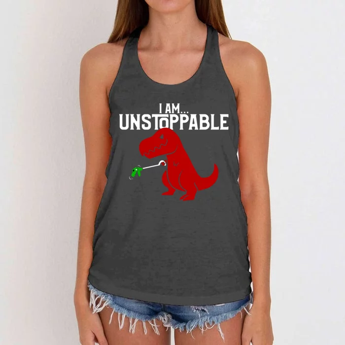 Cute & Funny I Am Unstoppable TRex Dinosaur Women's Knotted Racerback Tank