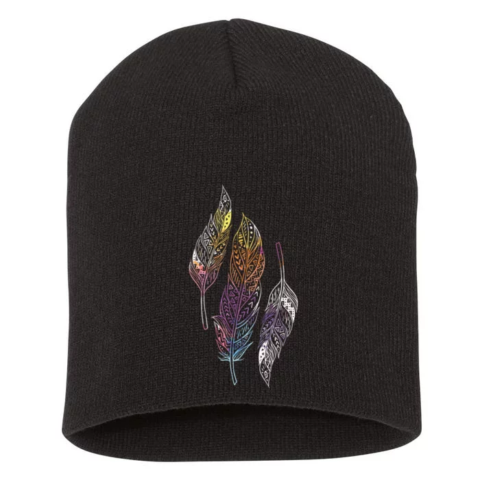 Colorful Feathers Indigenous People Indian Native American Short Acrylic Beanie