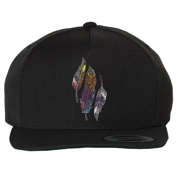 Colorful Feathers Indigenous People Indian Native American Wool Snapback Cap