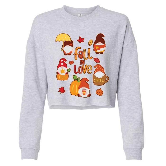 Cute Fall In Love Autumn Gnomes Cropped Pullover Crew