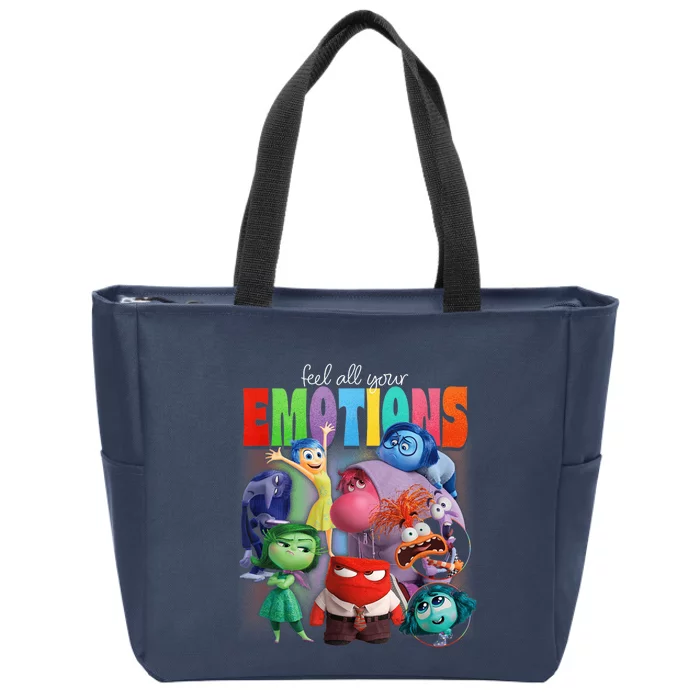 Cartoon Film Inside Out 2 Feel All Your Emotions Vintage Zip Tote Bag