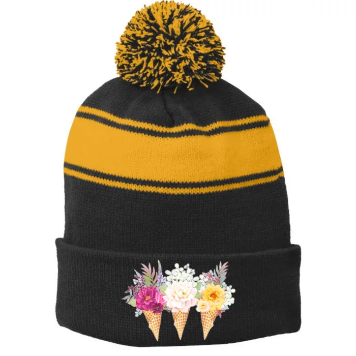 Cute Flower Ice Cream Cone Bouquets Stripe Pom Pom Beanie