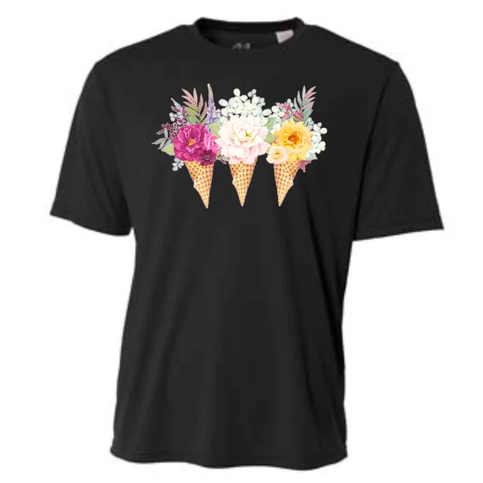 Cute Flower Ice Cream Cone Bouquets Cooling Performance Crew T-Shirt