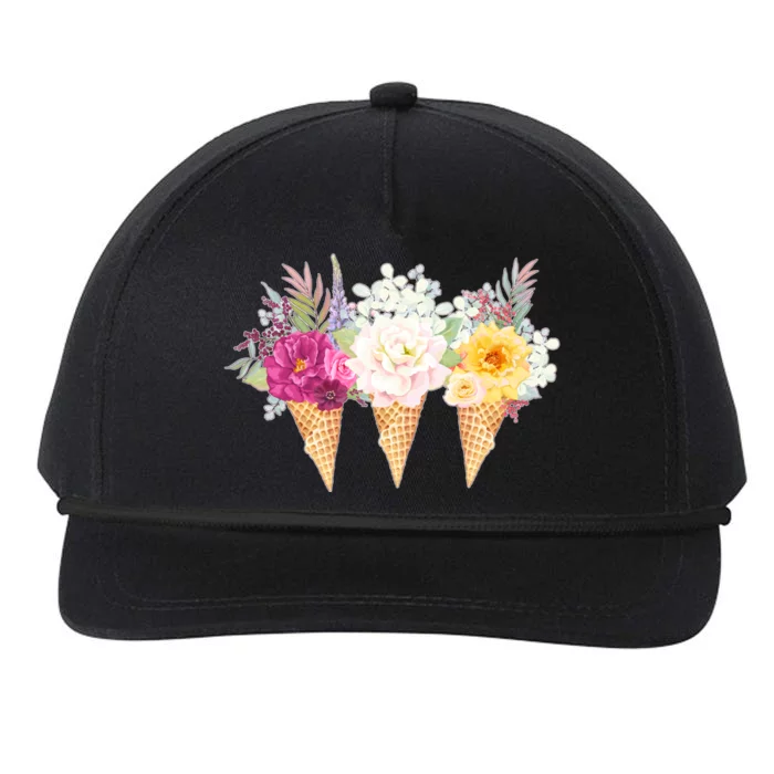 Cute Flower Ice Cream Cone Bouquets Snapback Five-Panel Rope Hat