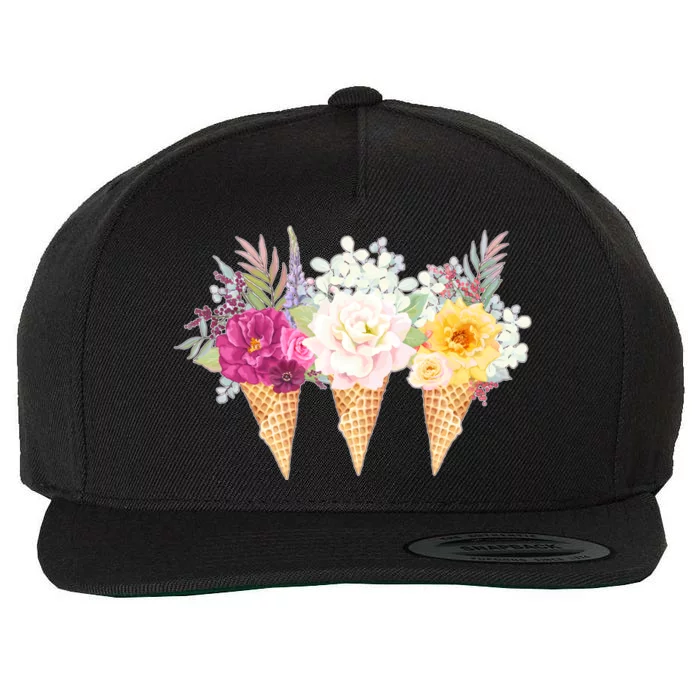 Cute Flower Ice Cream Cone Bouquets Wool Snapback Cap