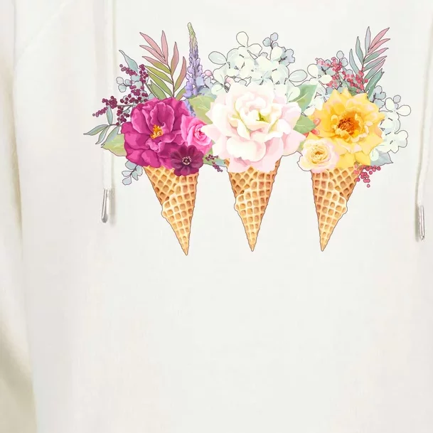 Cute Flower Ice Cream Cone Bouquets Womens Funnel Neck Pullover Hood