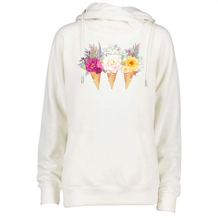 Cute Flower Ice Cream Cone Bouquets Womens Funnel Neck Pullover Hood