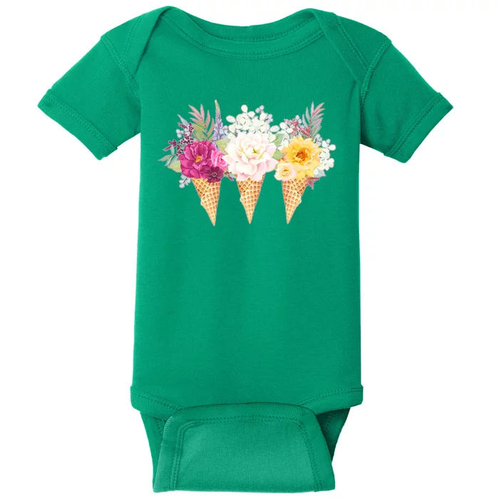 Cute Flower Ice Cream Cone Bouquets Baby Bodysuit