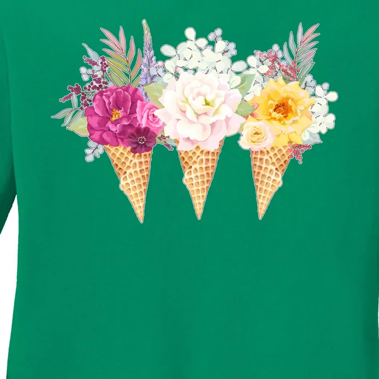 Cute Flower Ice Cream Cone Bouquets Ladies Long Sleeve Shirt