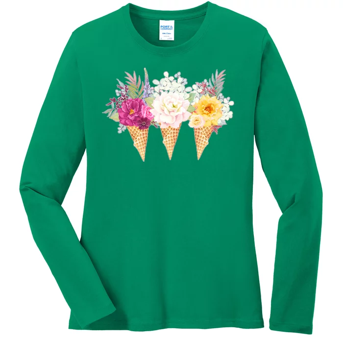 Cute Flower Ice Cream Cone Bouquets Ladies Long Sleeve Shirt