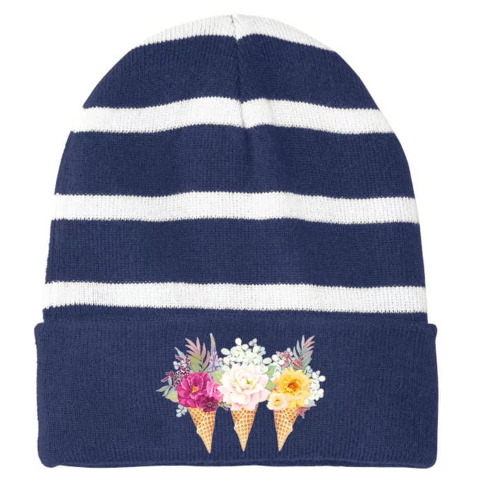 Cute Flower Ice Cream Cone Bouquets Striped Beanie with Solid Band