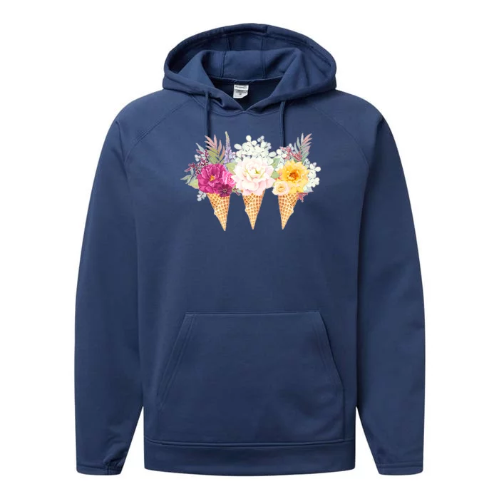 Cute Flower Ice Cream Cone Bouquets Performance Fleece Hoodie