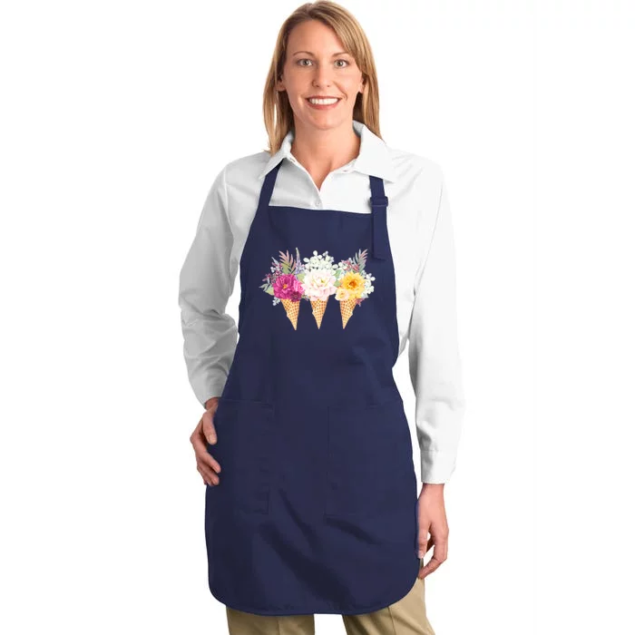 Cute Flower Ice Cream Cone Bouquets Full-Length Apron With Pocket