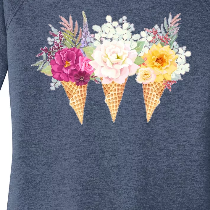 Cute Flower Ice Cream Cone Bouquets Women's Perfect Tri Tunic Long Sleeve Shirt