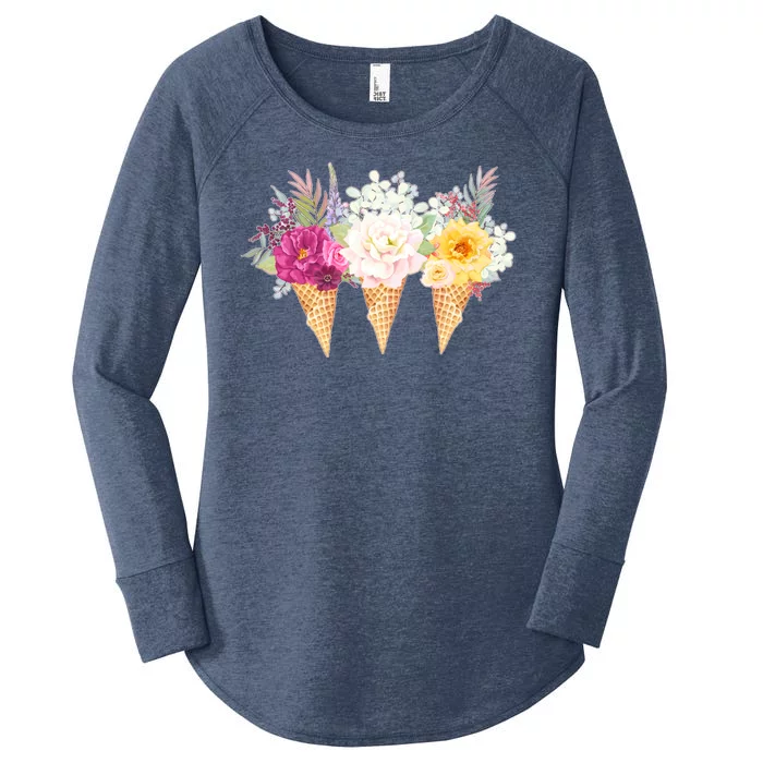 Cute Flower Ice Cream Cone Bouquets Women's Perfect Tri Tunic Long Sleeve Shirt