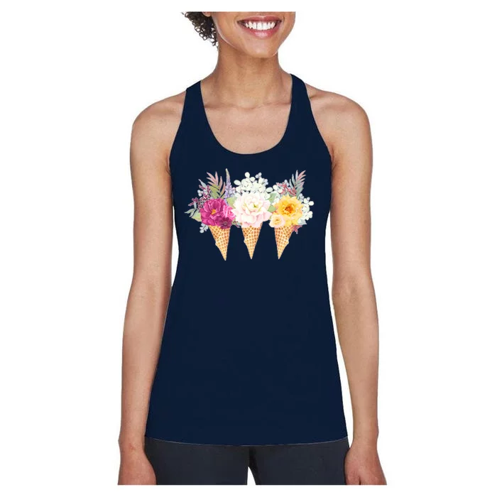 Cute Flower Ice Cream Cone Bouquets Women's Racerback Tank