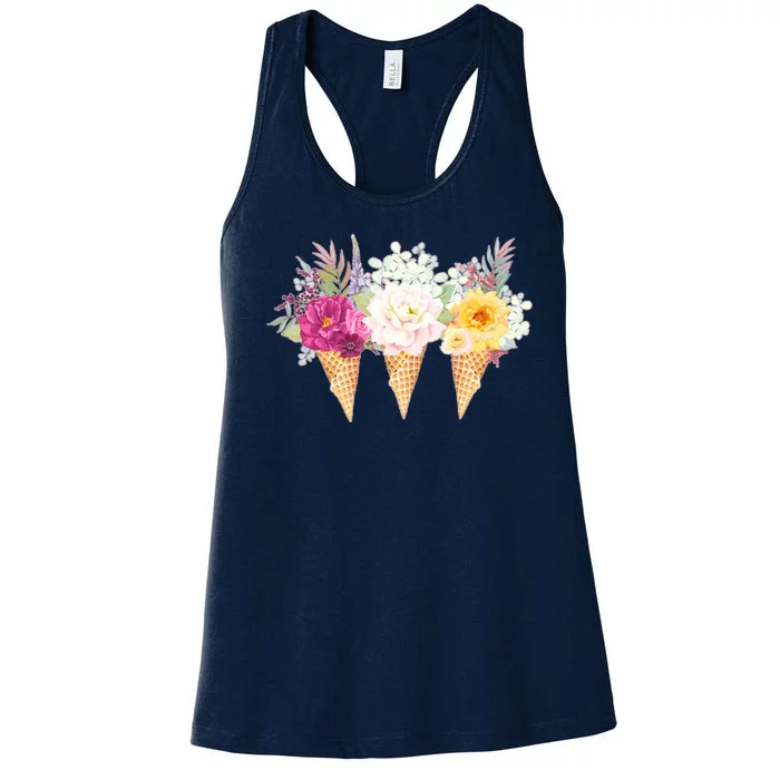 Cute Flower Ice Cream Cone Bouquets Women's Racerback Tank