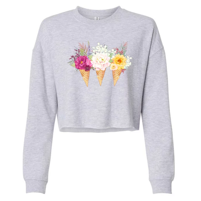 Cute Flower Ice Cream Cone Bouquets Cropped Pullover Crew