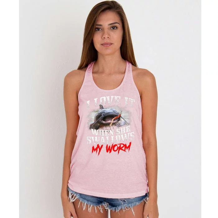 Catfishing Fishing I Love It When She Swallows My Worm Women's Knotted Racerback Tank