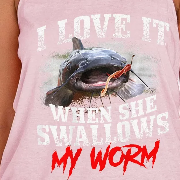 Catfishing Fishing I Love It When She Swallows My Worm Women's Knotted Racerback Tank