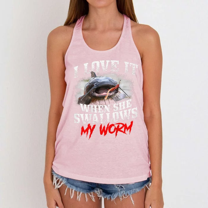 Catfishing Fishing I Love It When She Swallows My Worm Women's Knotted Racerback Tank