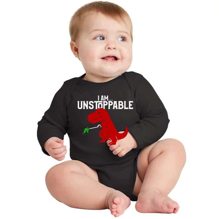 Cute & Funny I Am Unstoppable T-Rex Dinosaur Baby Long Sleeve Bodysuit