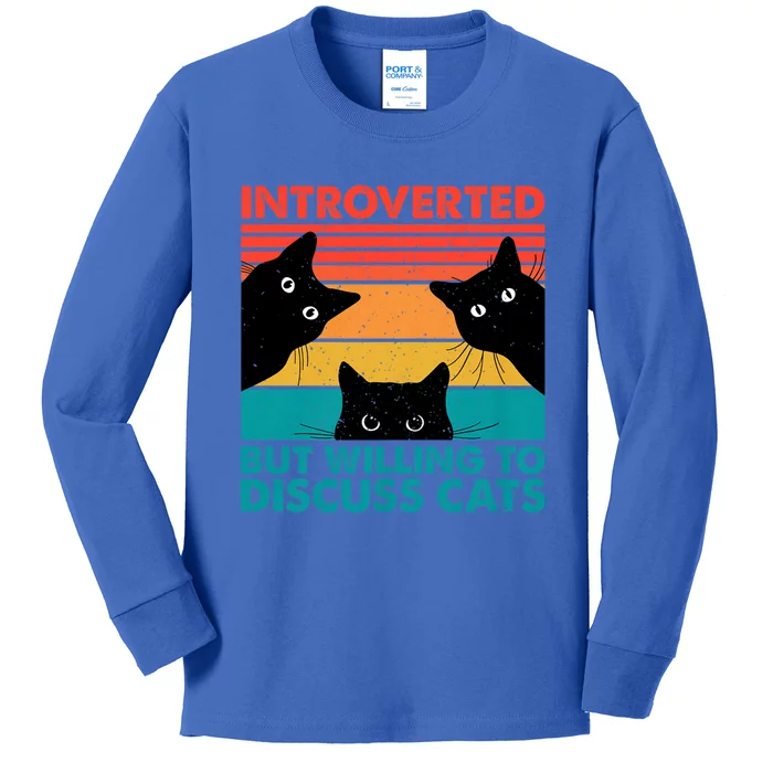 Cat Funny Introverted But Willing To Discuss Cats Kids Long Sleeve Shirt