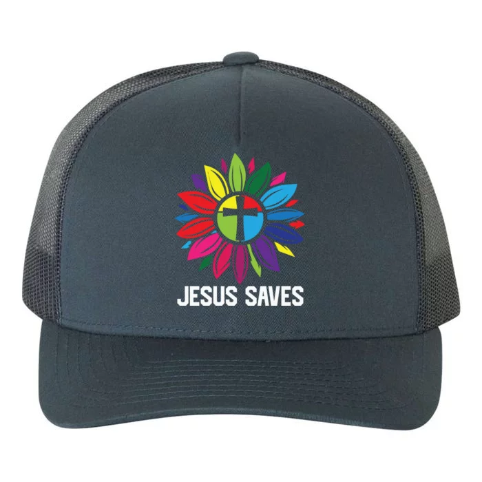 Cool Flower Jesus Saves Yupoong Adult 5-Panel Trucker Hat