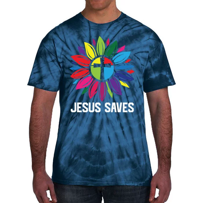 Cool Flower Jesus Saves Tie-Dye T-Shirt