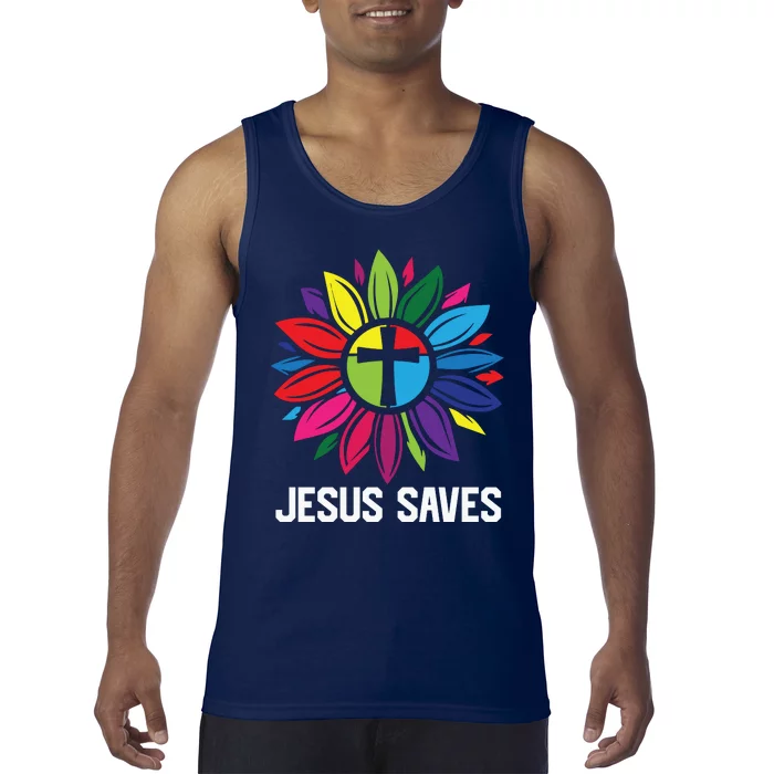 Cool Flower Jesus Saves Tank Top