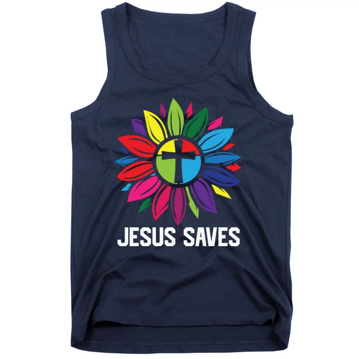 Cool Flower Jesus Saves Tank Top