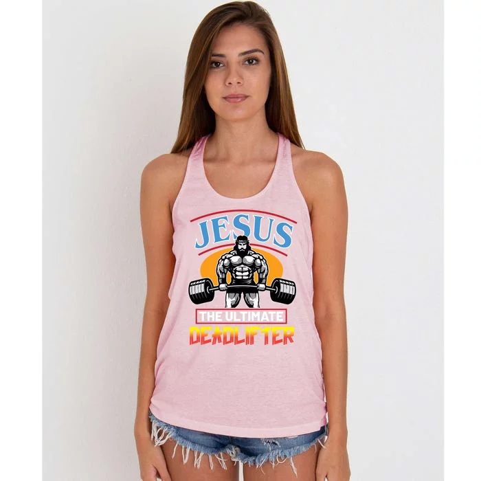 Christian Funny Jesus Ultimate Deadlifter Cool Gift Women's Knotted Racerback Tank