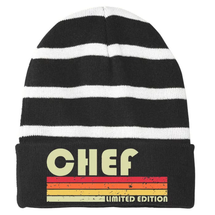 CHEF Funny Job Title Profession Birthday Worker Idea Striped Beanie with Solid Band