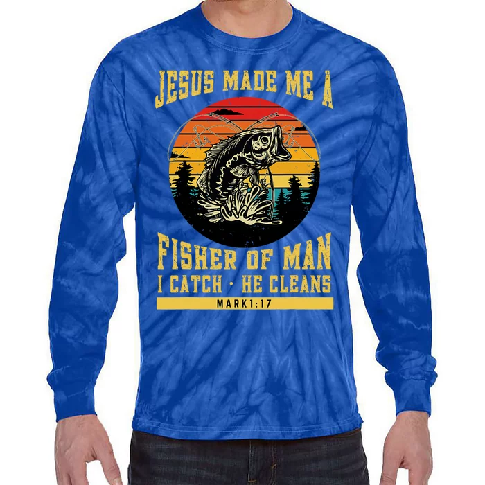 Christian Fisherman Jesus Made Me A Fisher Of Man Religious Tie-Dye Long Sleeve Shirt