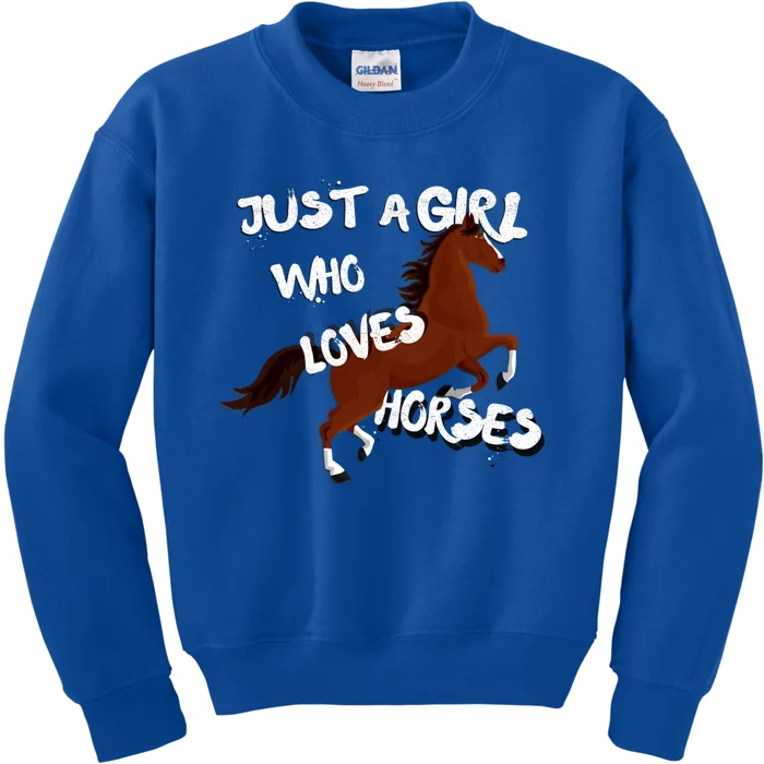 Cute Funny Just A Who Loves Horses Horseback Riding Cool Gift Kids Sweatshirt