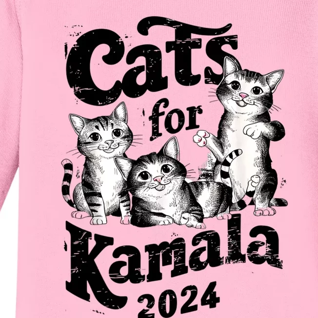 Cats For Kamala 2024 Funny President Kamalaharris Baby Long Sleeve Bodysuit