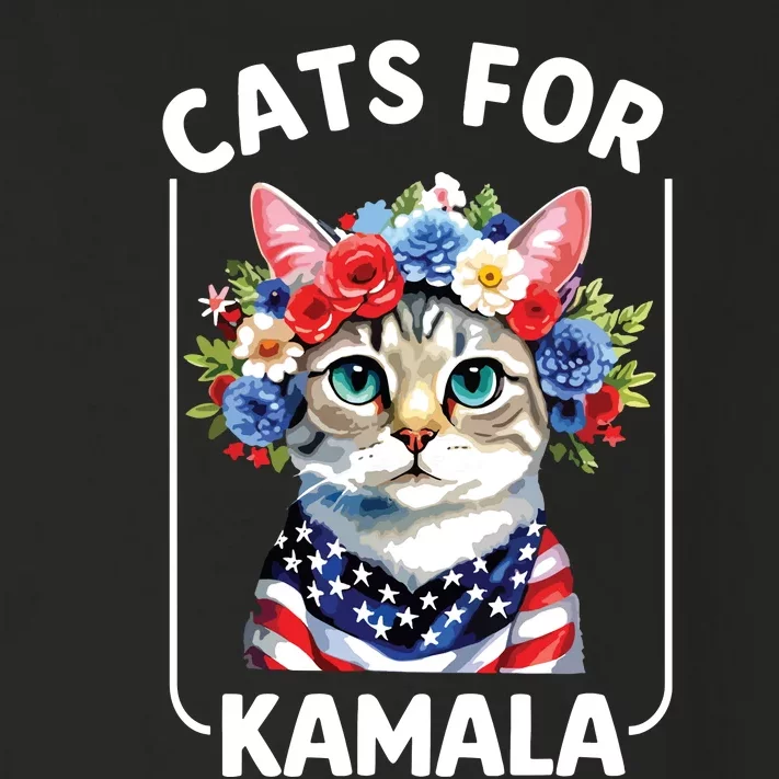 Cat For Kamala Funny Cat With Flowers American Usa Flag 2024 Toddler Long Sleeve Shirt