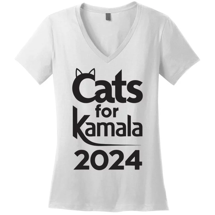 Cats For Kamala 2024 Funny Political Harris Supporter Women's V-Neck T-Shirt