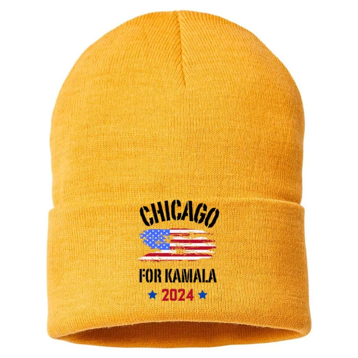 Chicago For Kamala 2024 Dnc Kamala Harris Supporter Sustainable Knit Beanie