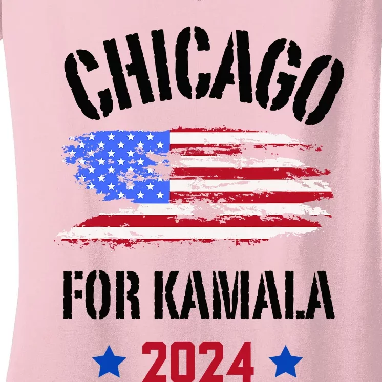 Chicago For Kamala 2024 Dnc Kamala Harris Supporter Women's V-Neck T-Shirt