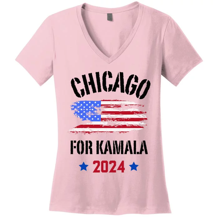 Chicago For Kamala 2024 Dnc Kamala Harris Supporter Women's V-Neck T-Shirt