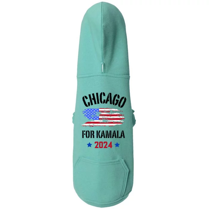 Chicago For Kamala 2024 Dnc Kamala Harris Supporter Doggie 3-End Fleece Hoodie