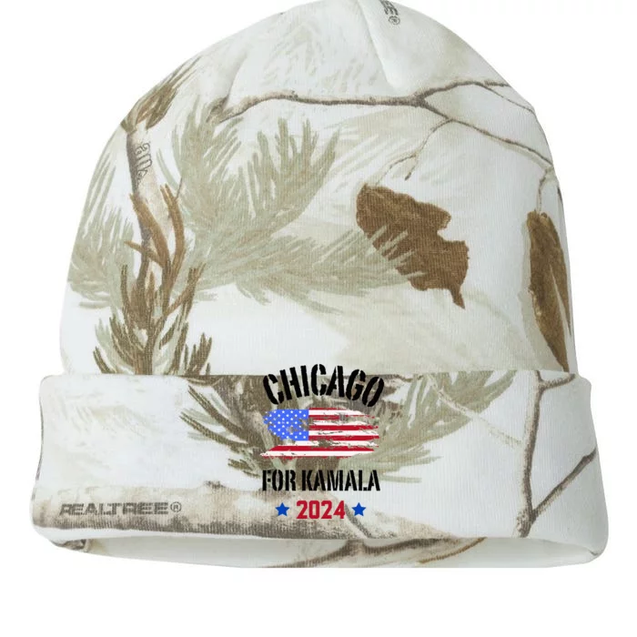 Chicago For Kamala 2024 Dnc Kamala Harris Supporter Kati - 12in Camo Beanie