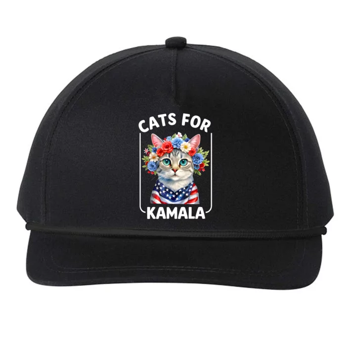 Cat For Kamala Funny Cat With Flowers American Usa Flag 2024 Snapback Five-Panel Rope Hat