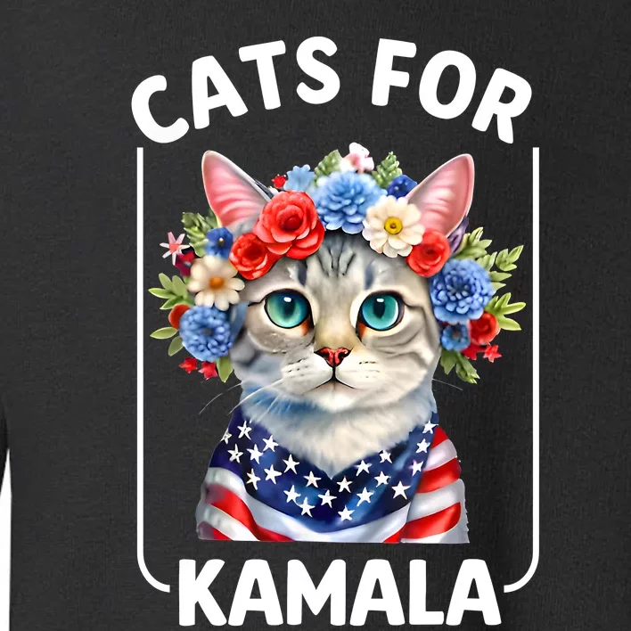 Cat For Kamala Funny Cat With Flowers American Usa Flag 2024 Toddler Sweatshirt